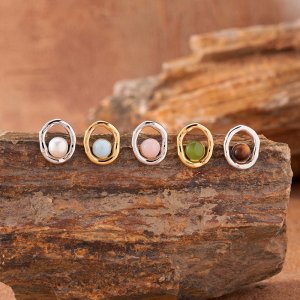 Natural Larimar Hetian Jade and Pearl Stud Earrings